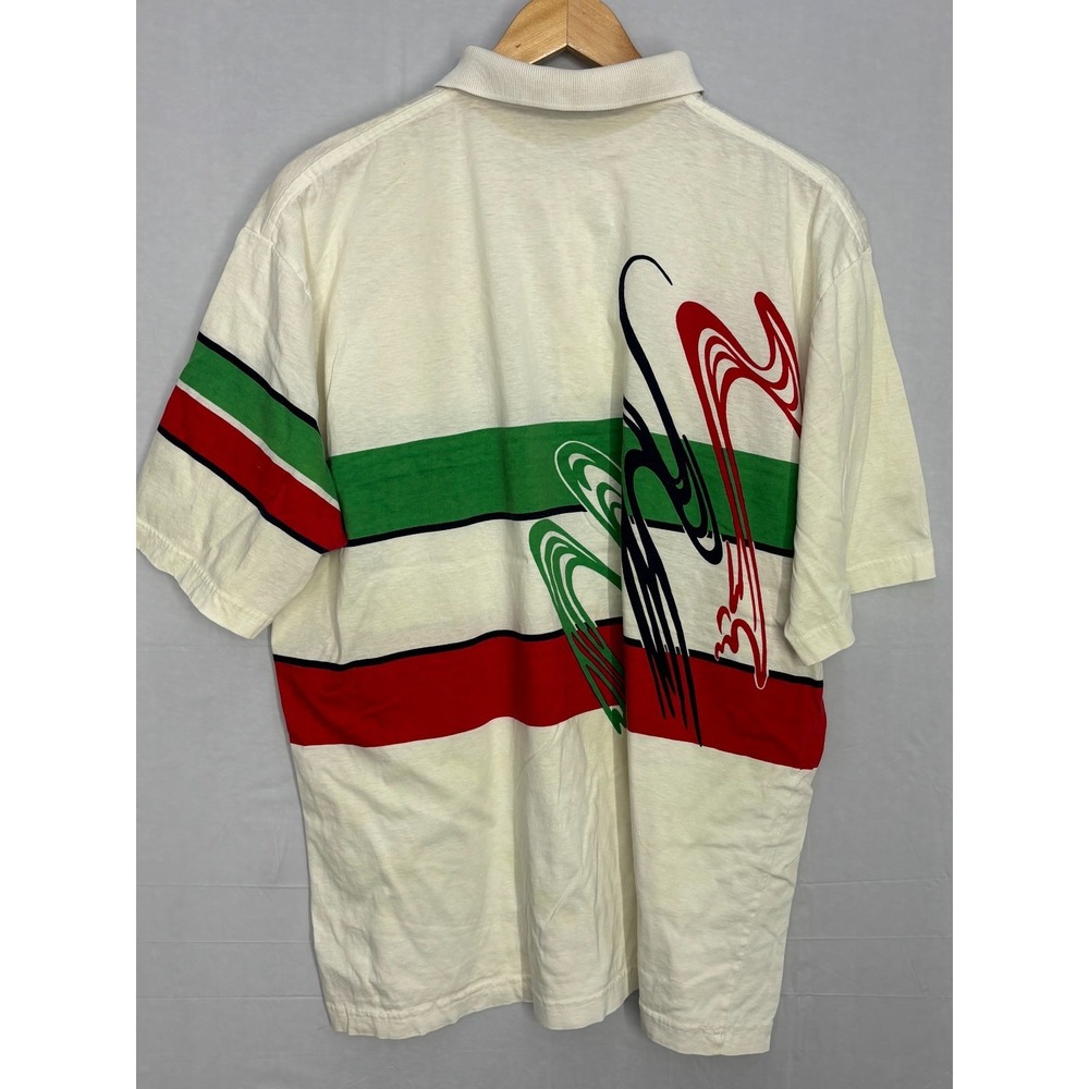 PGA Tour Polo Shirt Mens Ivory Striped Abstract Short Sleeve Size XL Vintage 90s - Picture 2 of 7